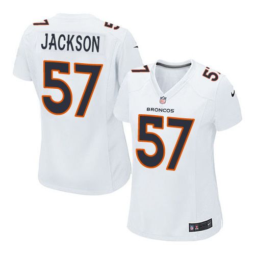 Nike Broncos #57 Tom Jackson White Women's Stitched NFL Game Event Jersey - Click Image to Close